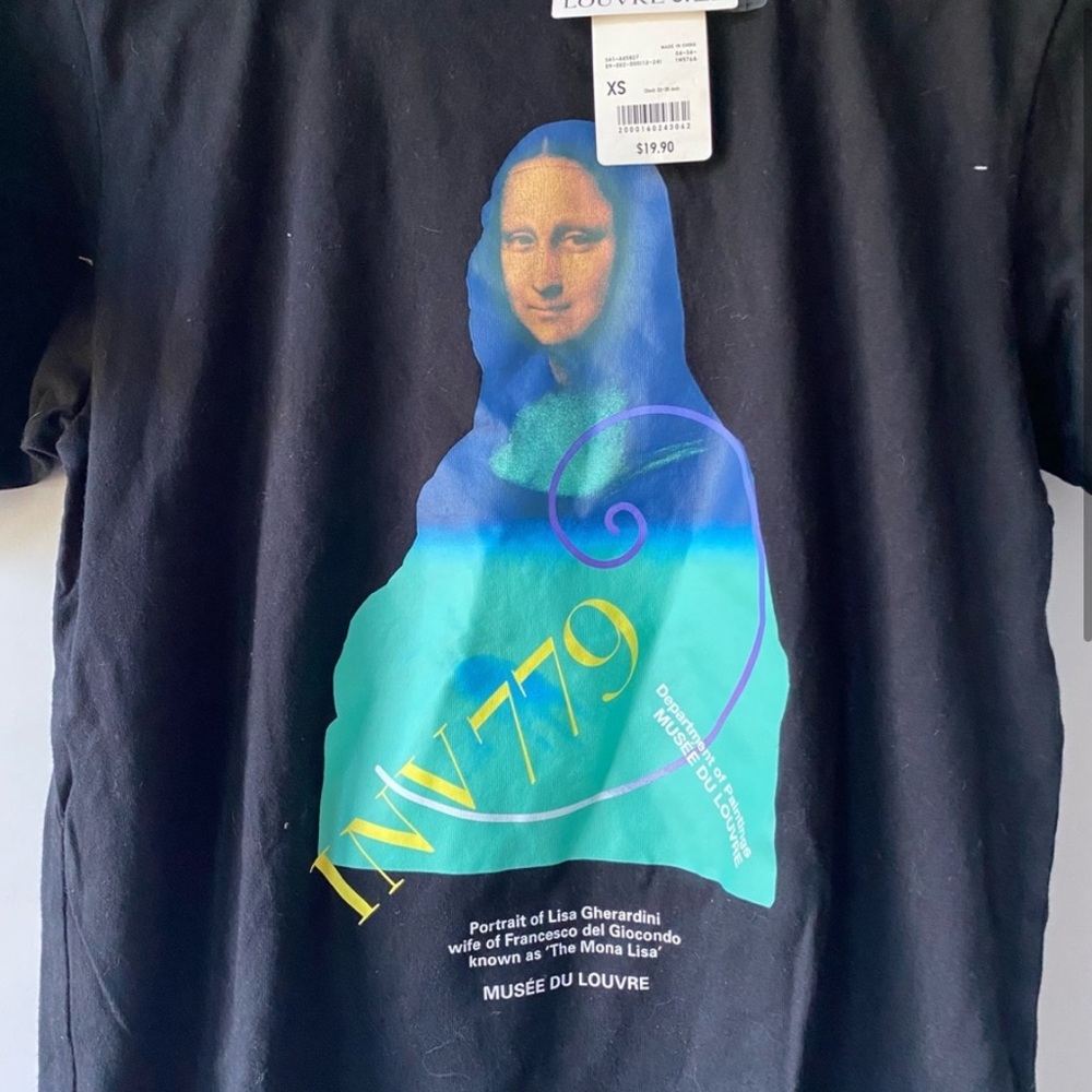 UNIQLO Black Short-Sleeve Mona Lisa Graphic Tee with Blue & Teal Print - Picture 2 of 4